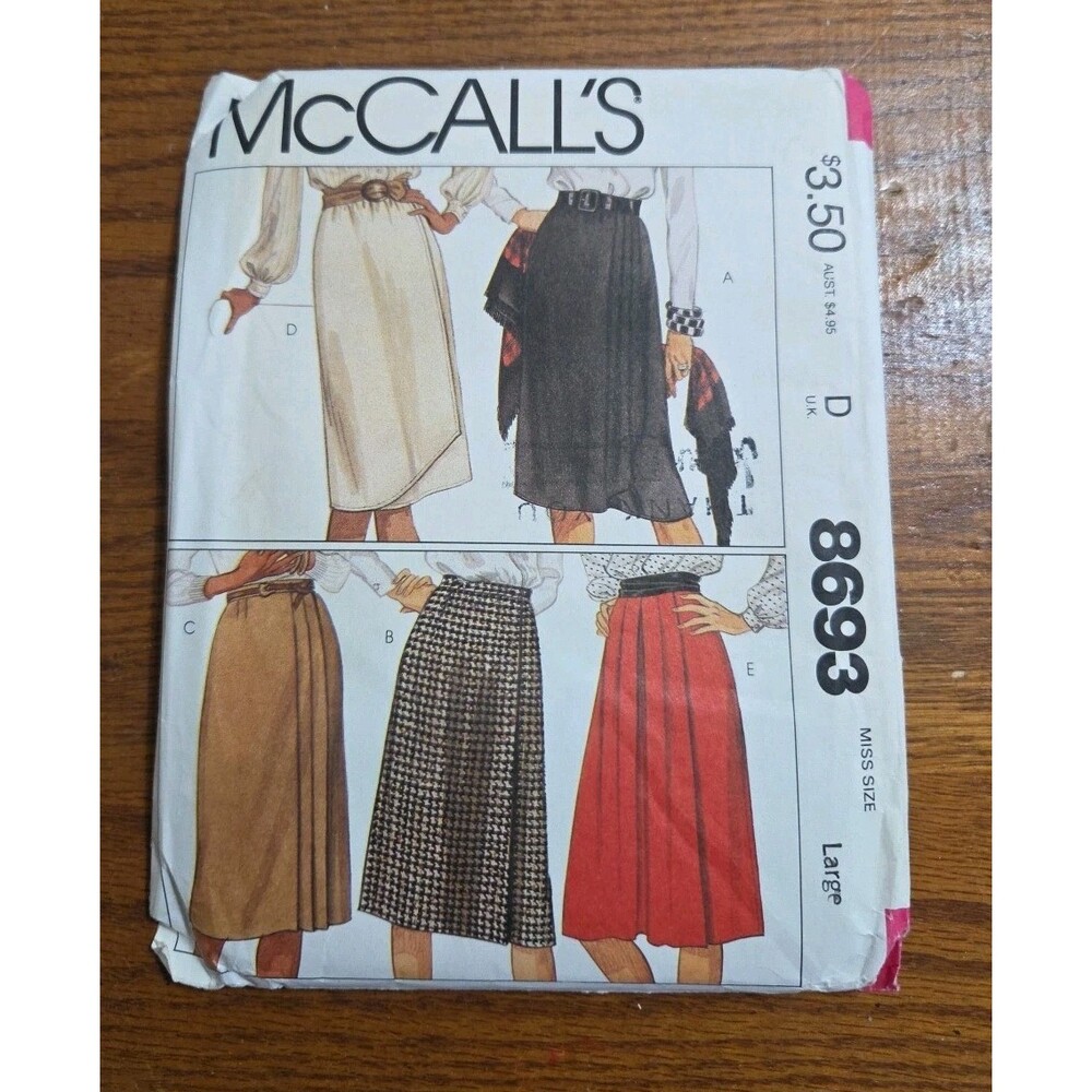 McCalls 8693‎ Wrap Skirts Size Large 18-20 Vintage 80s Uncut Sewing Pattern